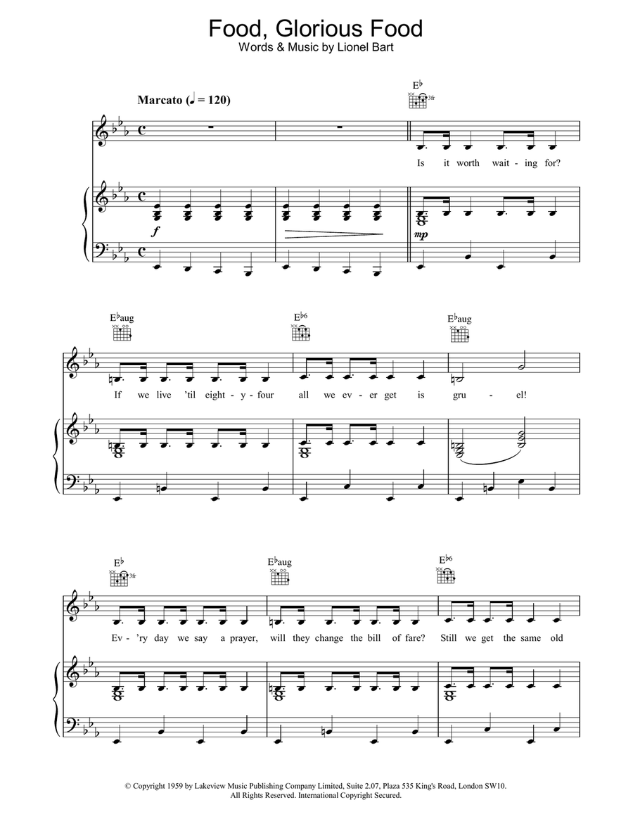 Food, Glorious Food Guitar scores gallery preview page 1