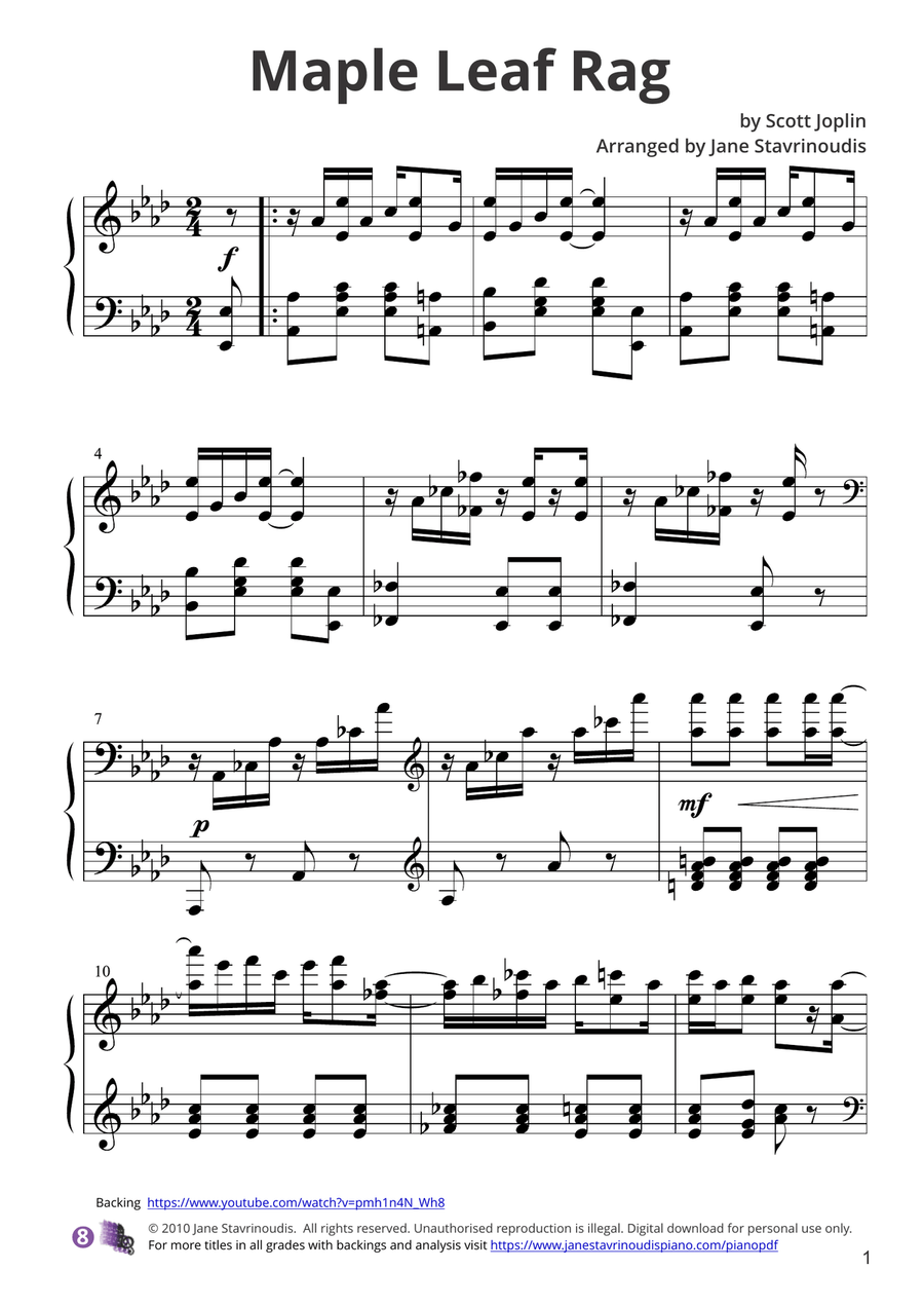 Maple Leaf Rag Piano Solo scores gallery preview page 1