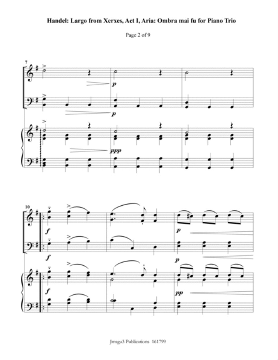 Handel: Largo from Xerxes for Piano Trio Piano Trio scores gallery preview page 2
