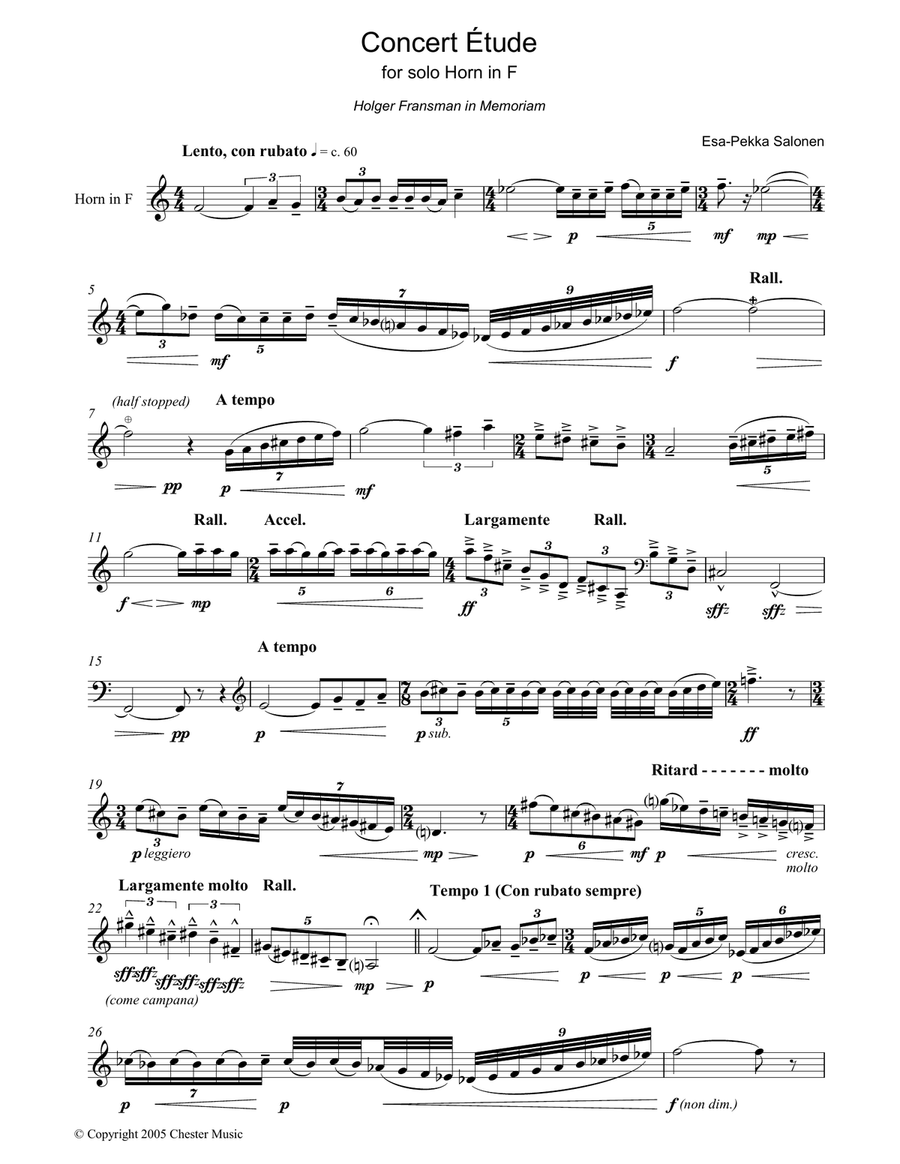 Concert Etude For Solo Horn In F Piano, Vocal, Guitar scores gallery preview page 1