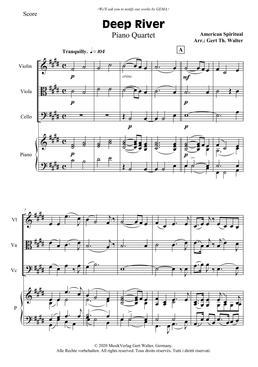 Deep River Piano Quartet scores gallery preview page 1