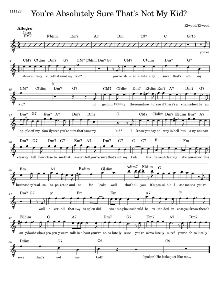 You're Absolutely Sure That's Not My Kid? Electric Guitar scores gallery preview page 1