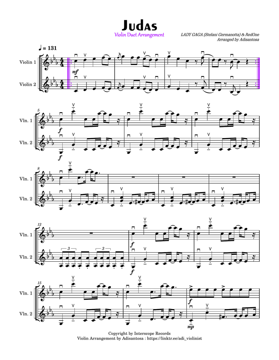 Judas String Duet scores gallery preview page 1