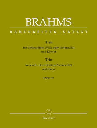 Book cover for Trio for Violin, Horn (Viola or Violoncello) and Piano, op. 40