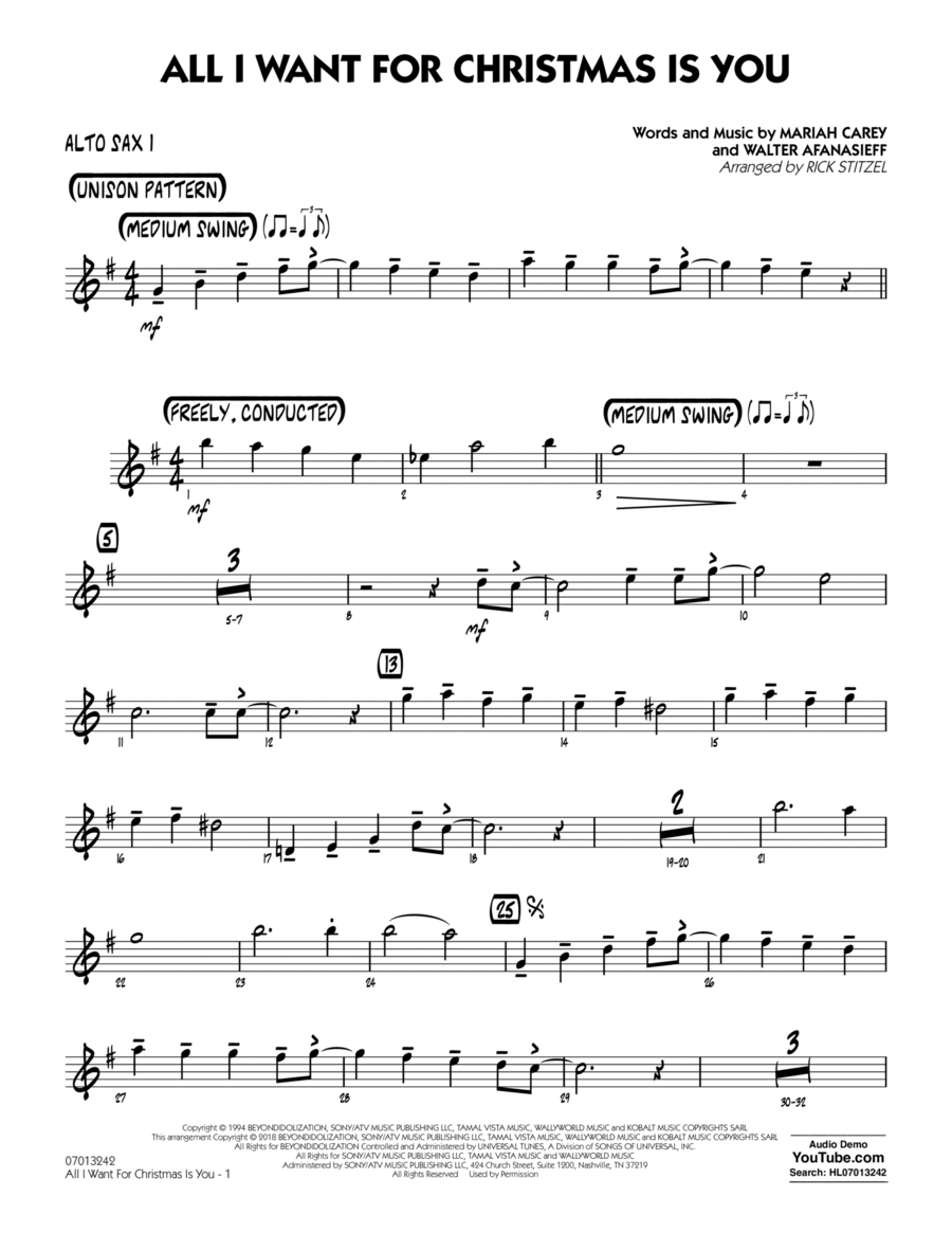All I Want For Christmas Is You - Alto Sax 1 Alto Saxophone scores gallery preview page 1