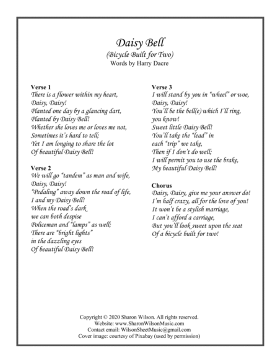 Daisy Bell ~ Bicycle Built for Two Piano Solo scores gallery preview page 2