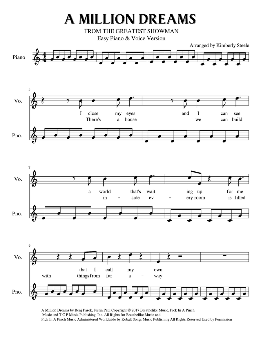 A Million Dreams Piano, Vocal scores gallery preview page 1