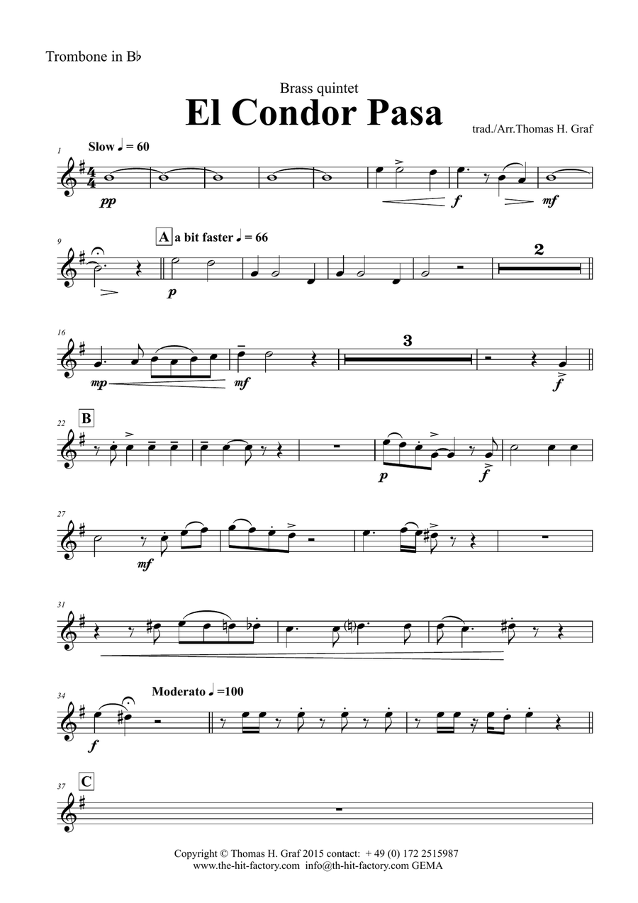 El Condor pasa - Peruvian Folk Song - Brass Quintet Brass Quintet scores gallery preview page 5
