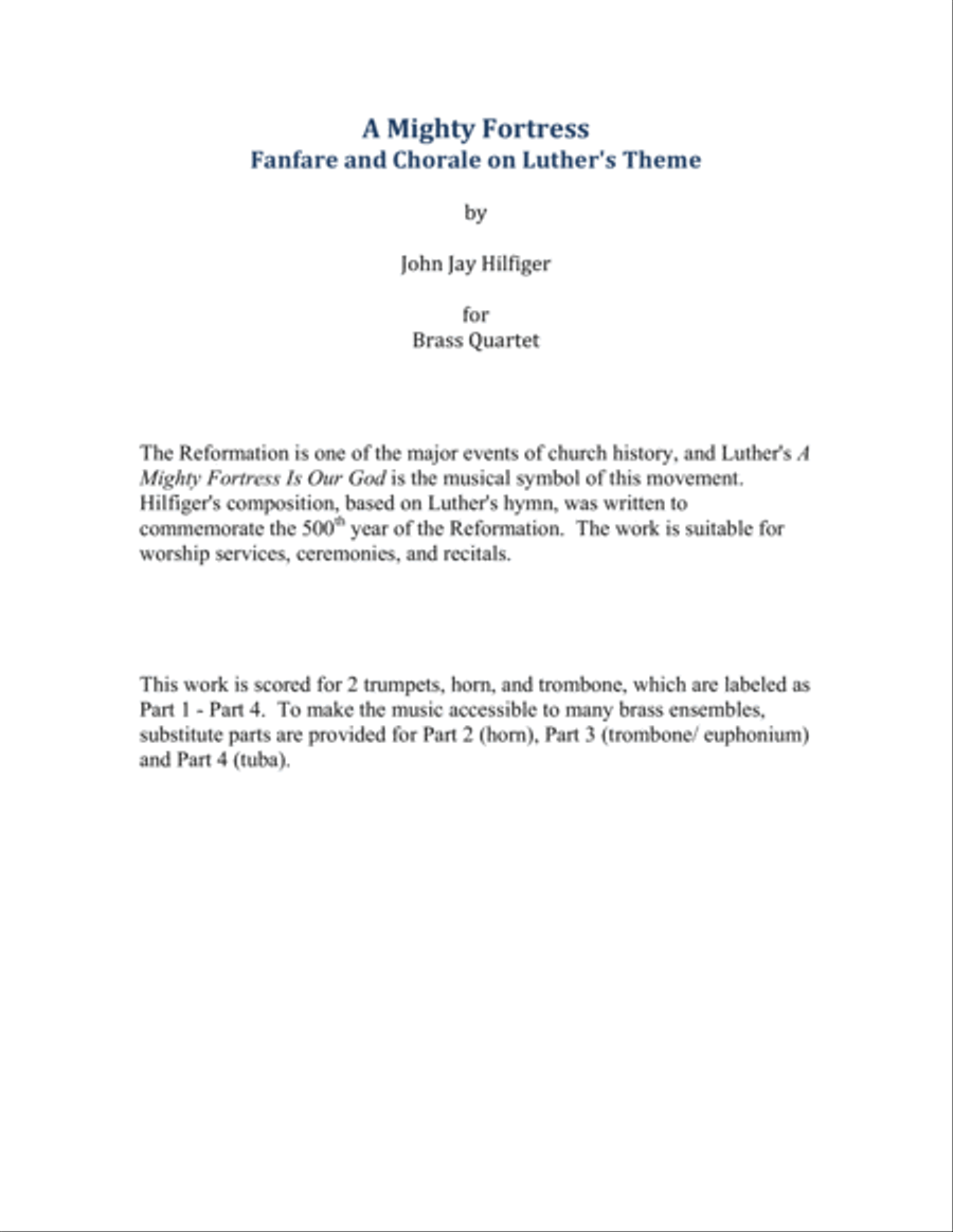 A Mighty Fortress: Fanfare and Chorale on Luther's Theme (Brass Quartet) Brass Quartet scores gallery preview page 2