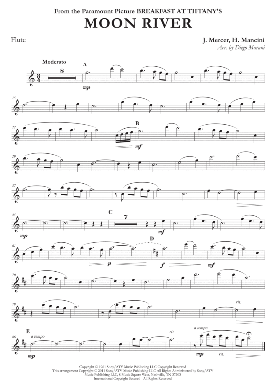 Moon River Moon River Flute Solo scores gallery preview page 1