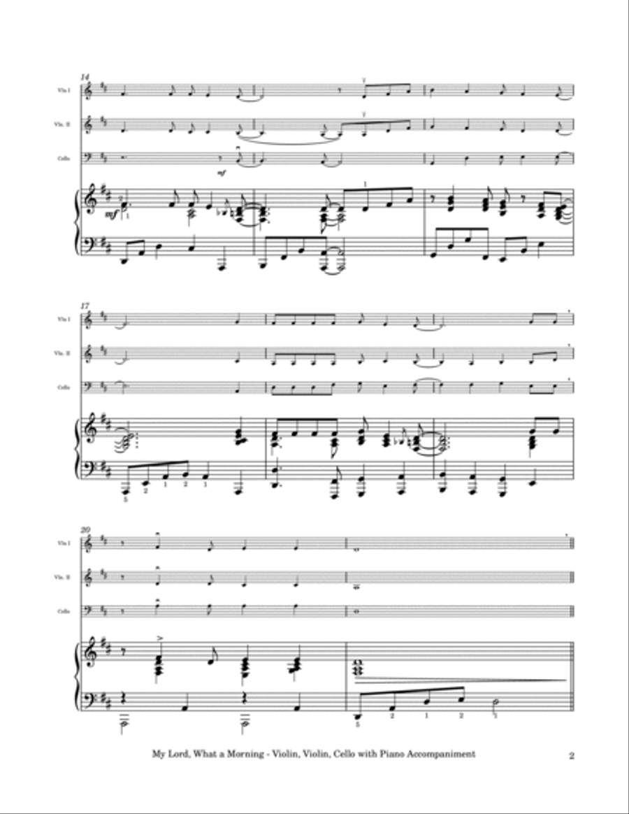 My Lord, What a Morning - Violin, Violin, Cello Trio with Piano Accompaniment String Trio scores gallery preview page 3