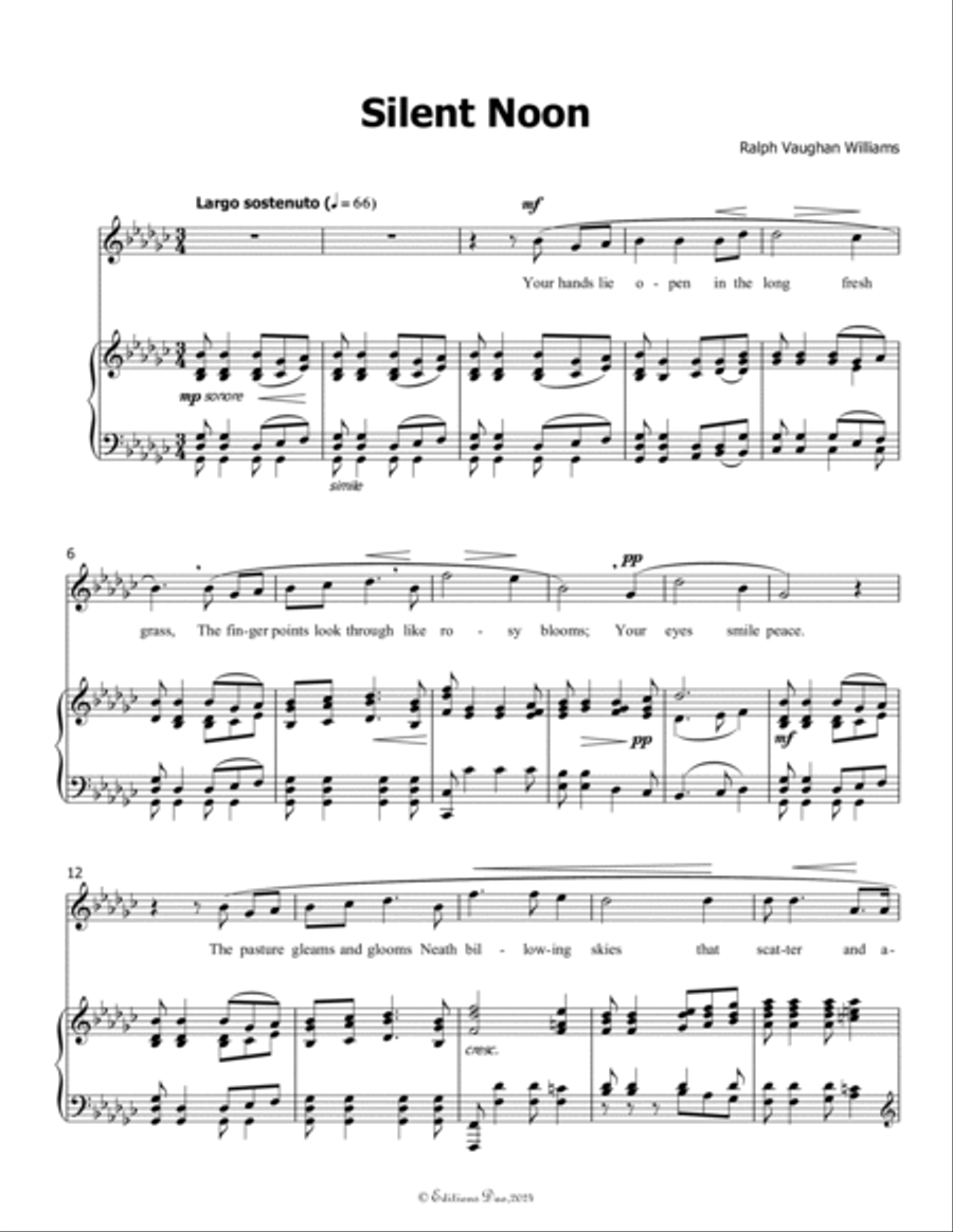 Silent Noon, by Vaughan Williams, in G flat Major Voice scores gallery preview page 3