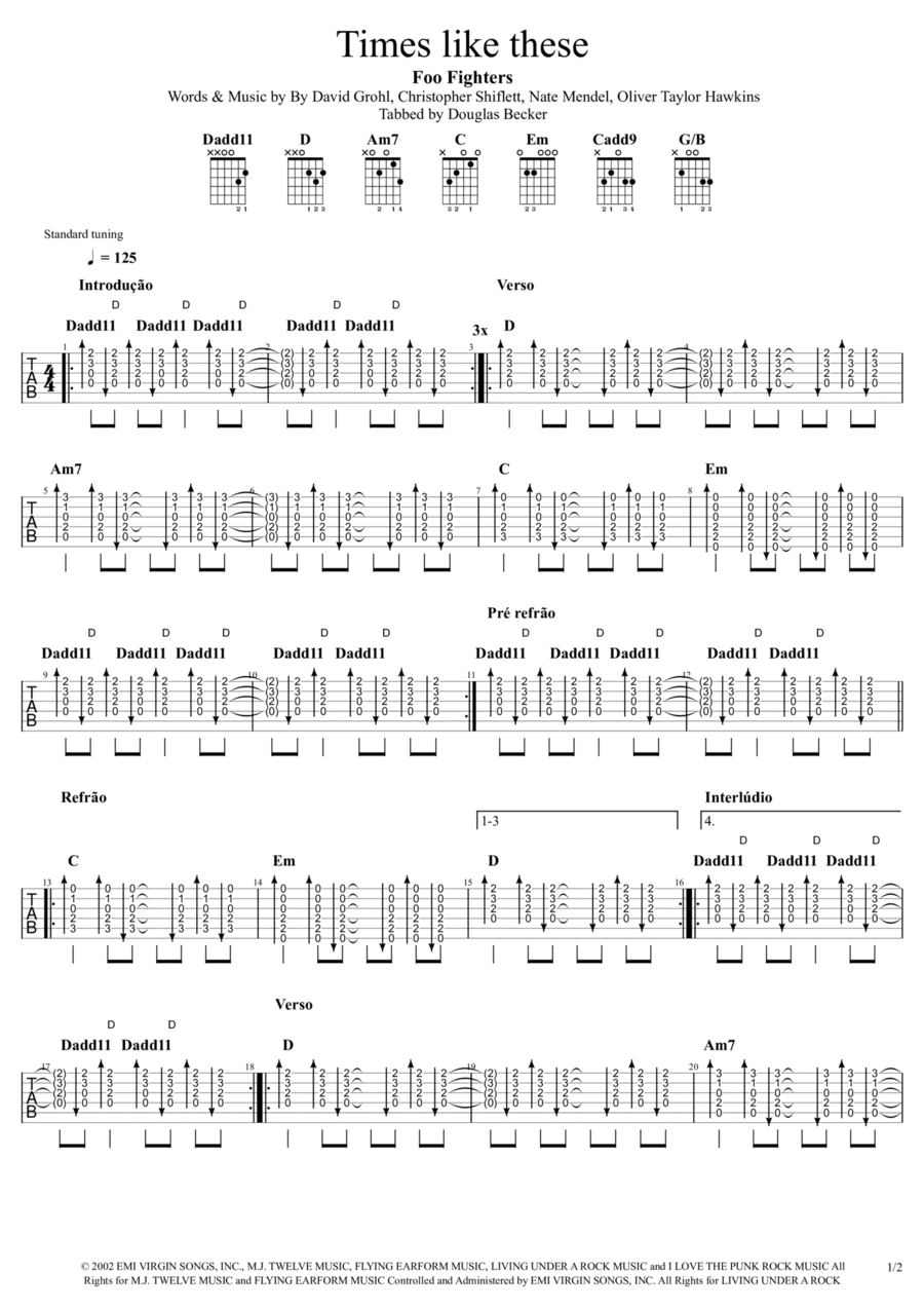 Times Like These Times Like These Guitar Tablature scores gallery preview page 1