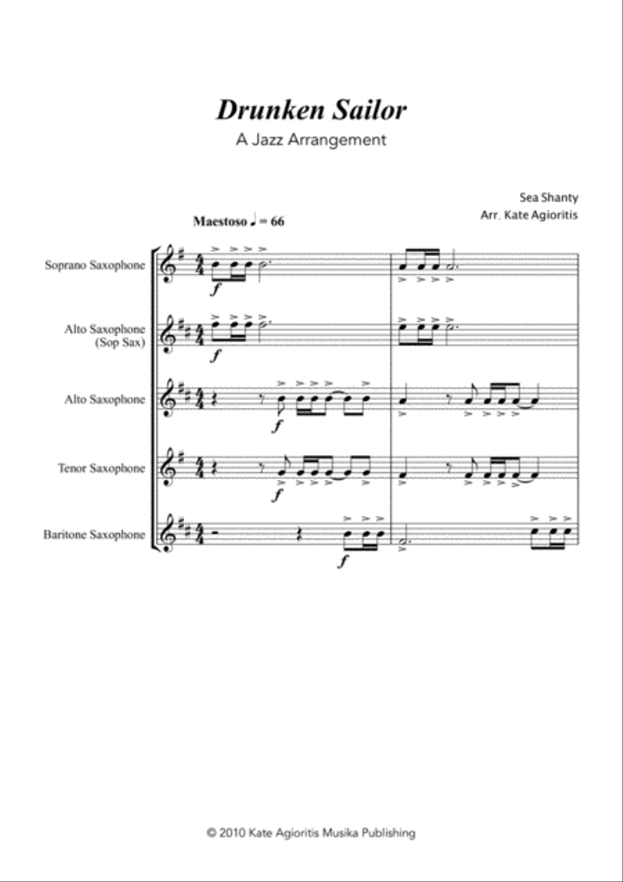 Drunken Sailor - for Saxophone Quartet Drunken Sailor - for Saxophone Quartet Saxophone Quartet scores gallery preview page 3