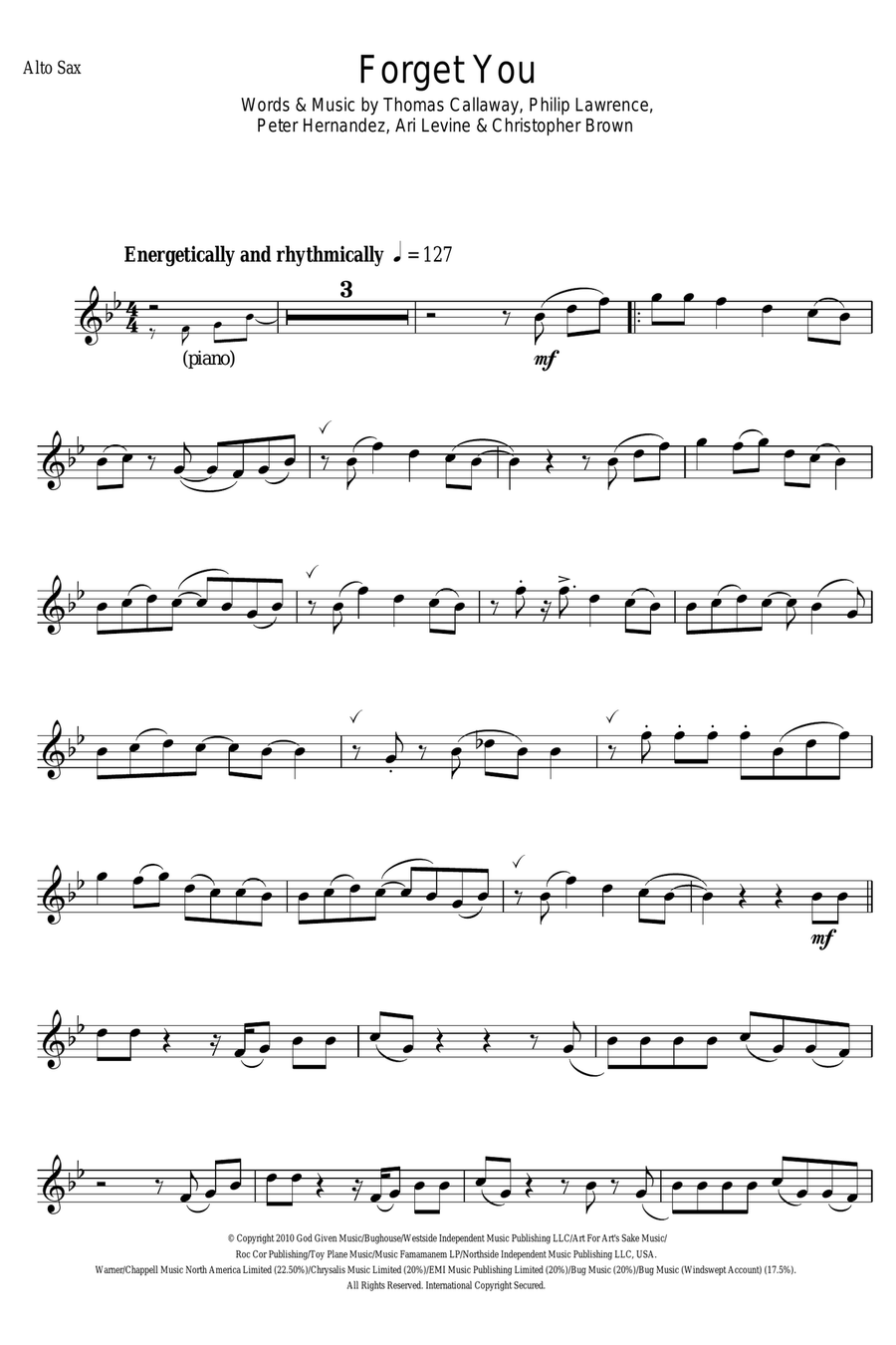 Forget You Alto Saxophone scores gallery preview page 1