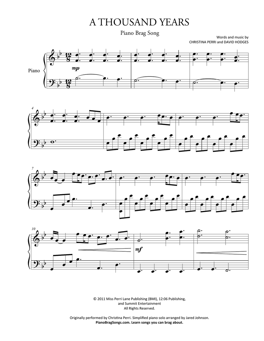 A Thousand Years A Thousand Years Piano Solo scores gallery preview page 1