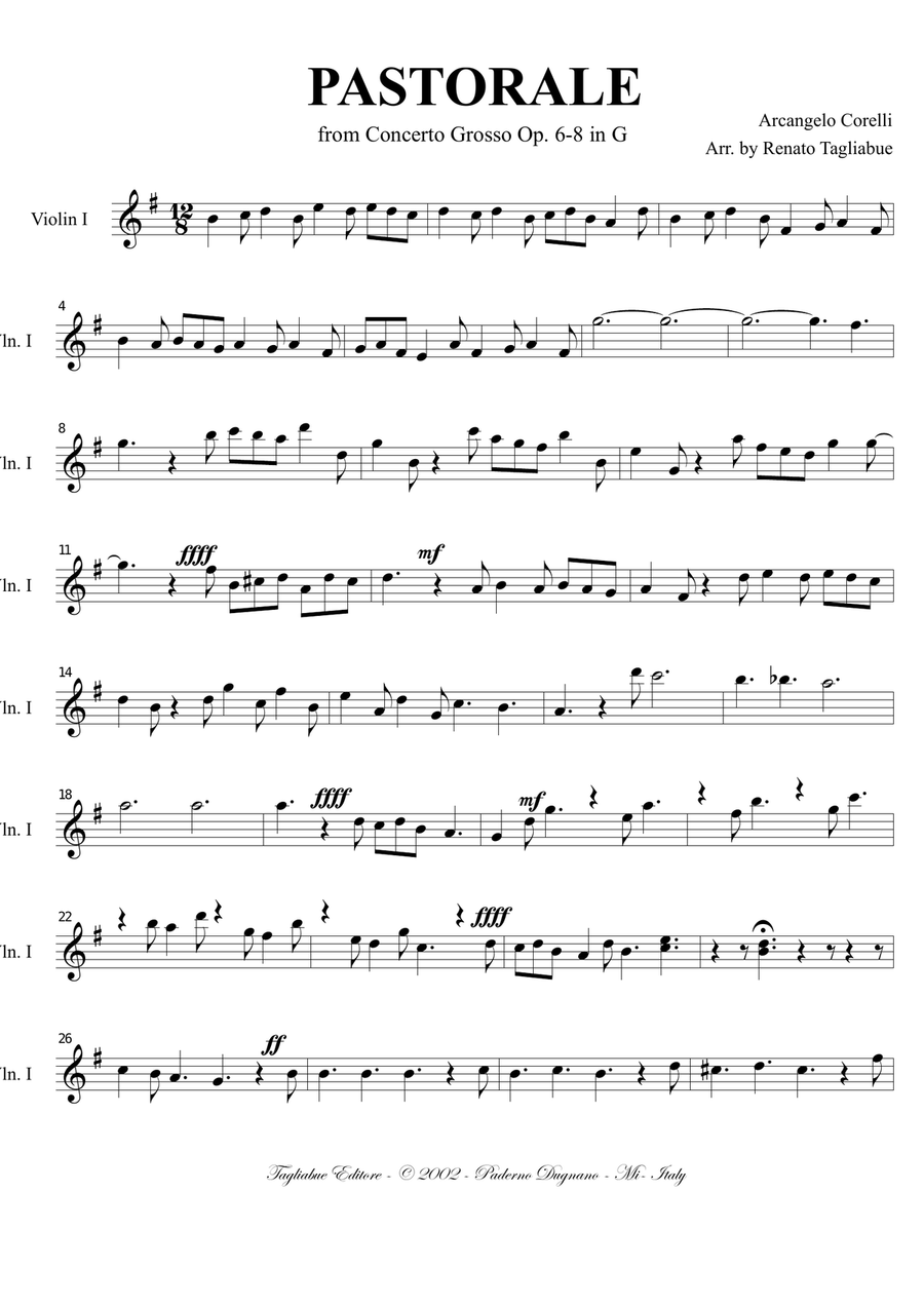PASTORALE from Concerto Grosso Op. 6-8 in G by A. Corelli - Arr. for String Trio, with parts String Trio scores gallery preview page 6