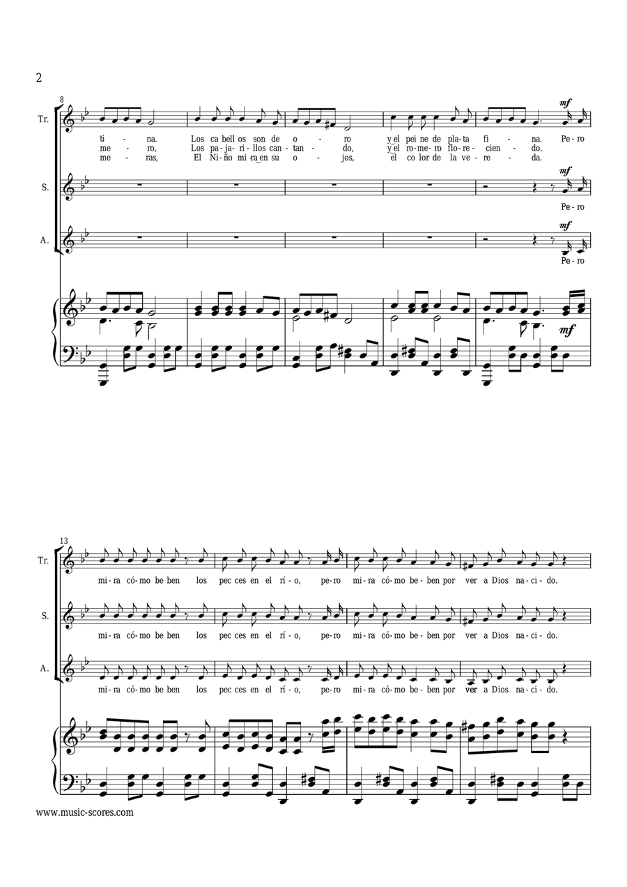 Los Peces en El Rio - 2 Voice Choir, Voice Solo, and Piano SA scores gallery preview page 2