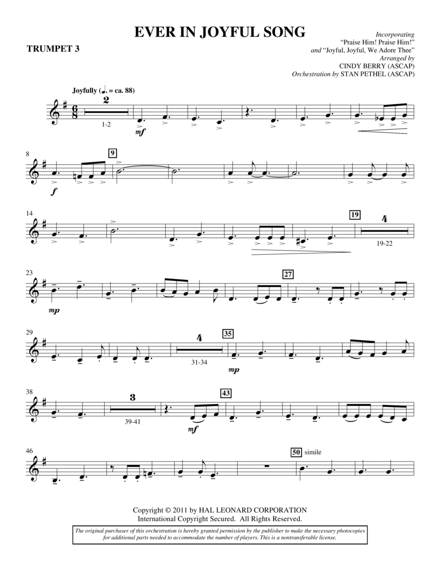 Ever In Joyful Song - Bb Trumpet 3 Choir scores gallery preview page 1