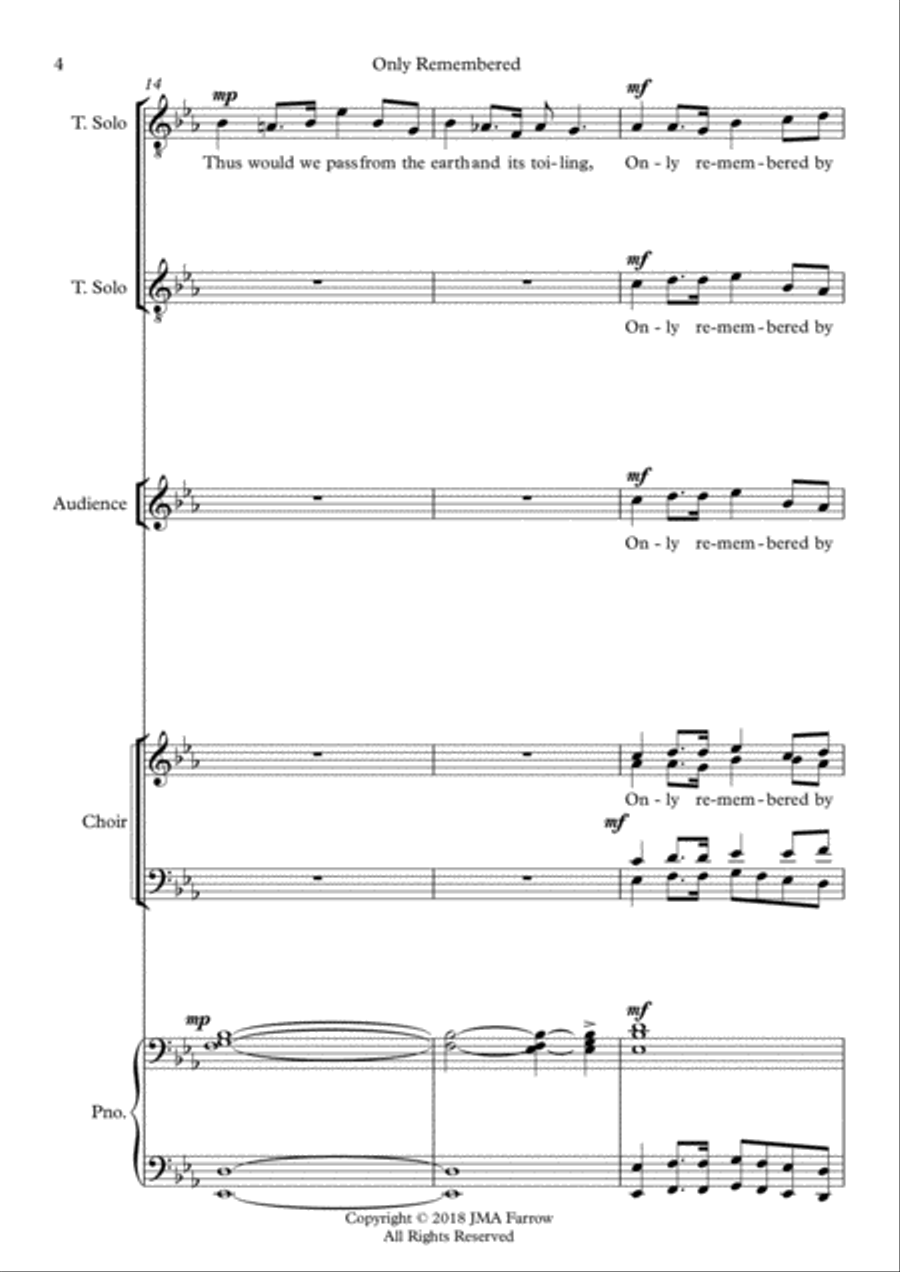 Only Remembered Re-scored for SATB Choir and Piano, Two Tenor Soloists and Unison Second Choir (or A 4-Part scores gallery preview page 4