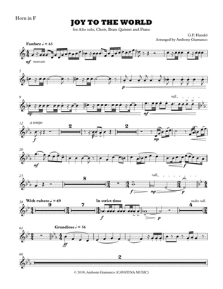 Joy to the World (alto solo, choir, piano, brass quintet) - HORN in F PART