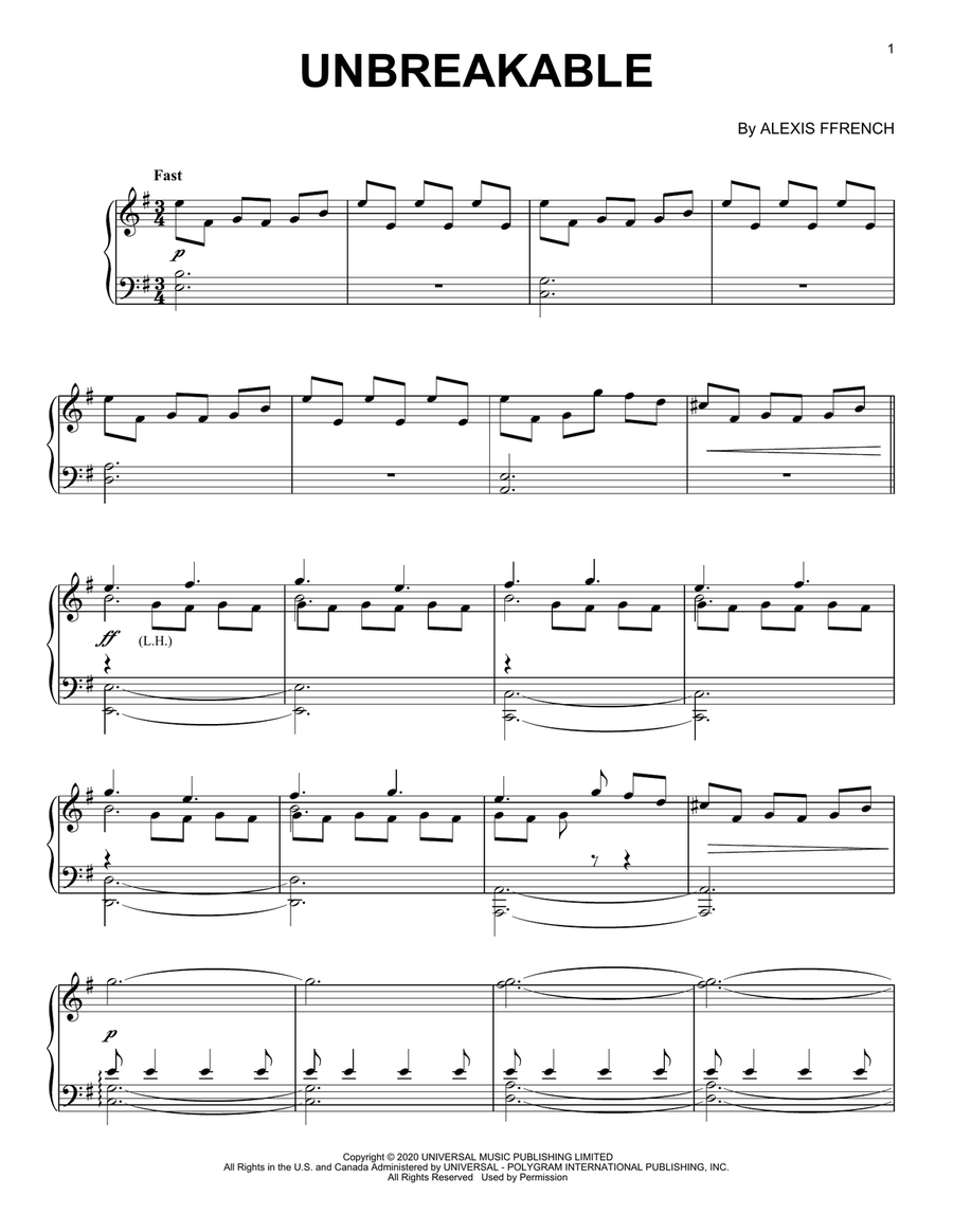 Unbreakable Unbreakable Piano Solo scores gallery preview page 1