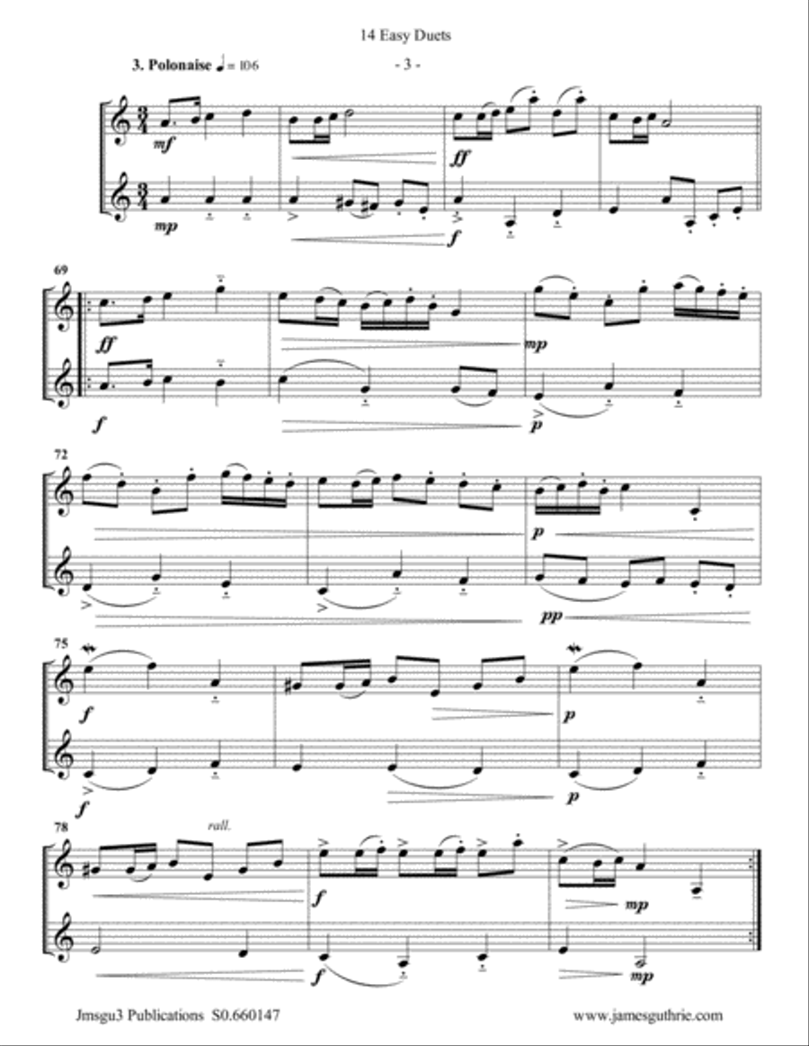 Bach: 14 Easy Duets for Bass Clarinet Duo Clarinet Duet scores gallery preview page 3
