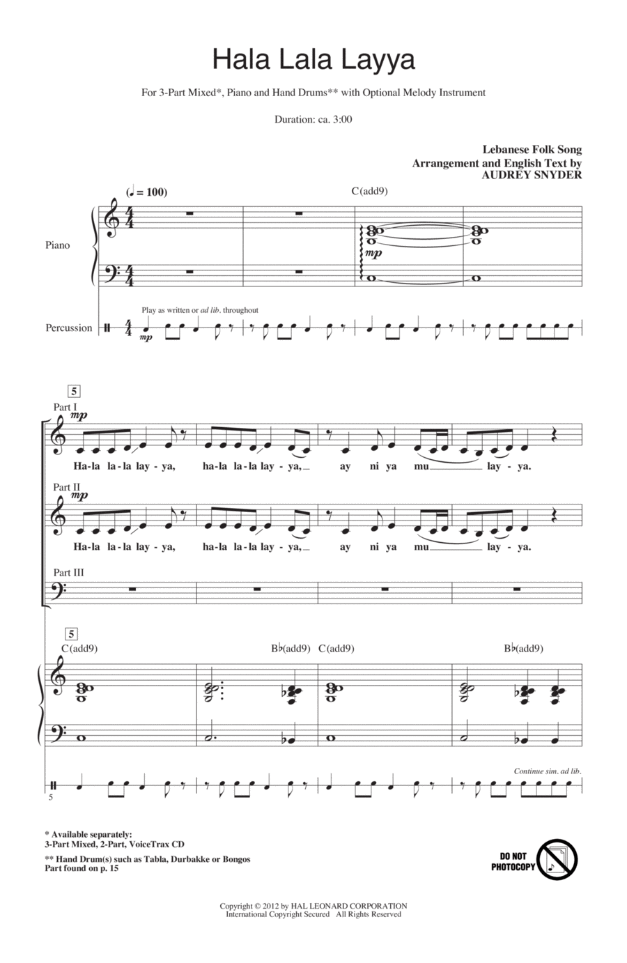 Hala Lala Layya Hala Lala Layya 3-Part scores gallery preview page 1