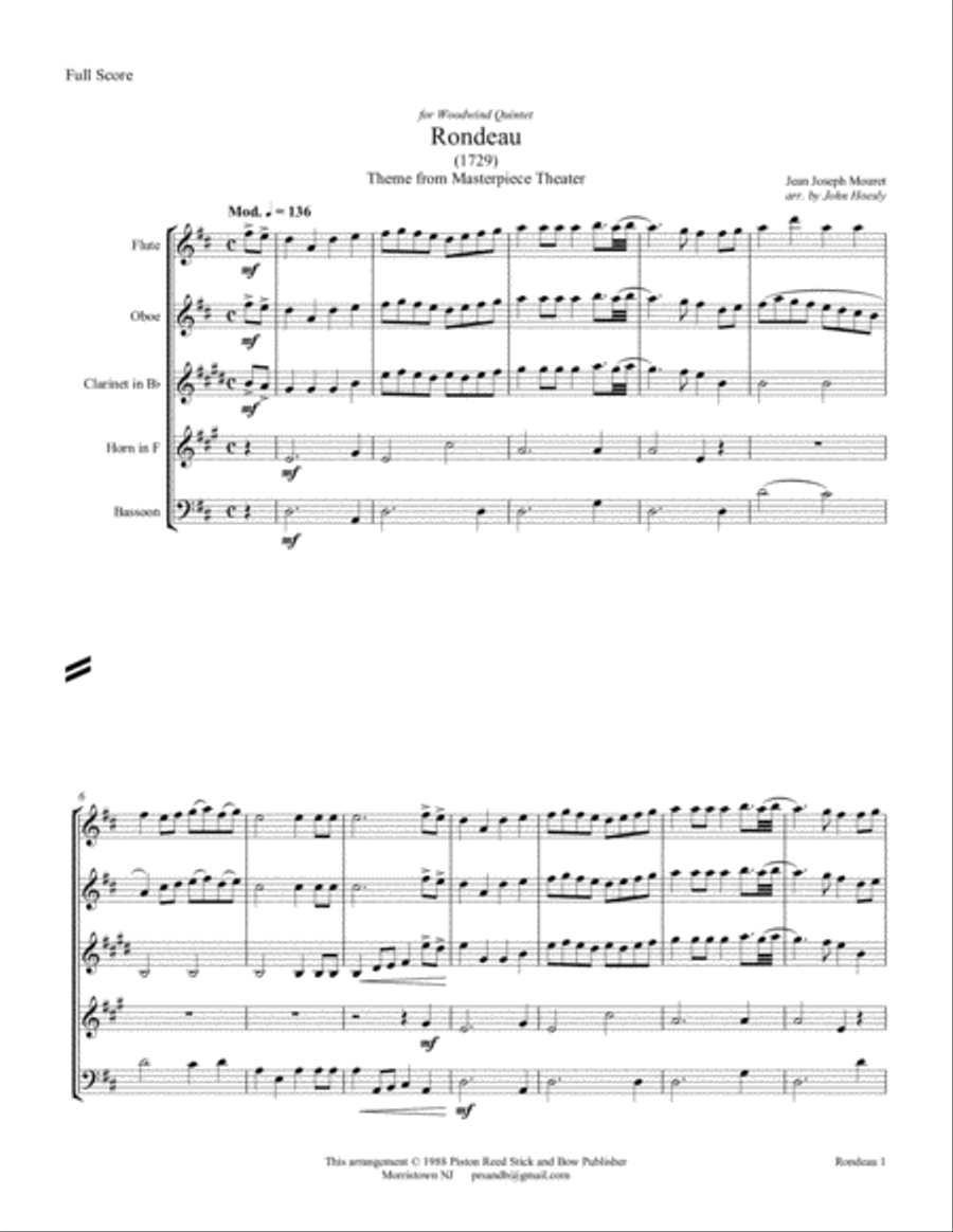 Rondeau- woodwind quintet Woodwind Quintet scores gallery preview page 1