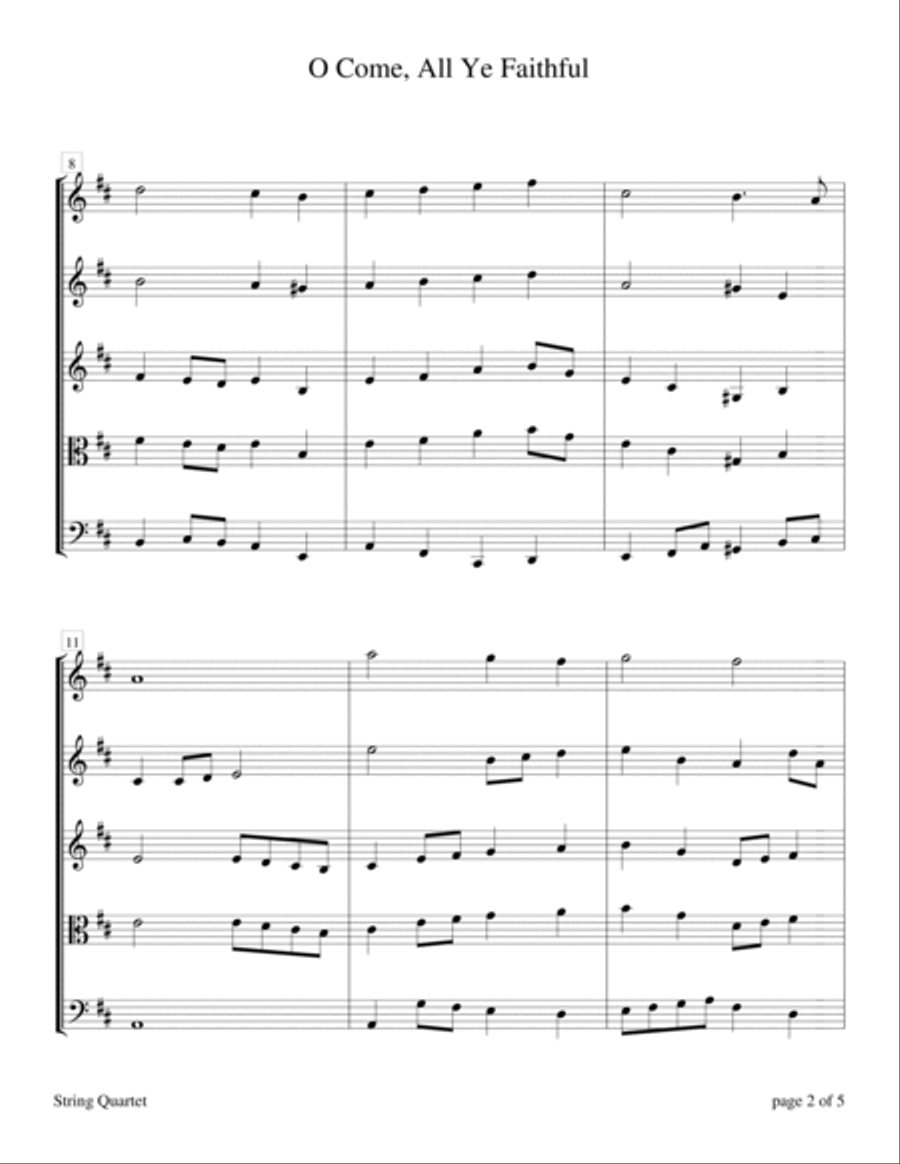 O Come, All Ye Faithful (for String Quartet) String Quartet scores gallery preview page 5