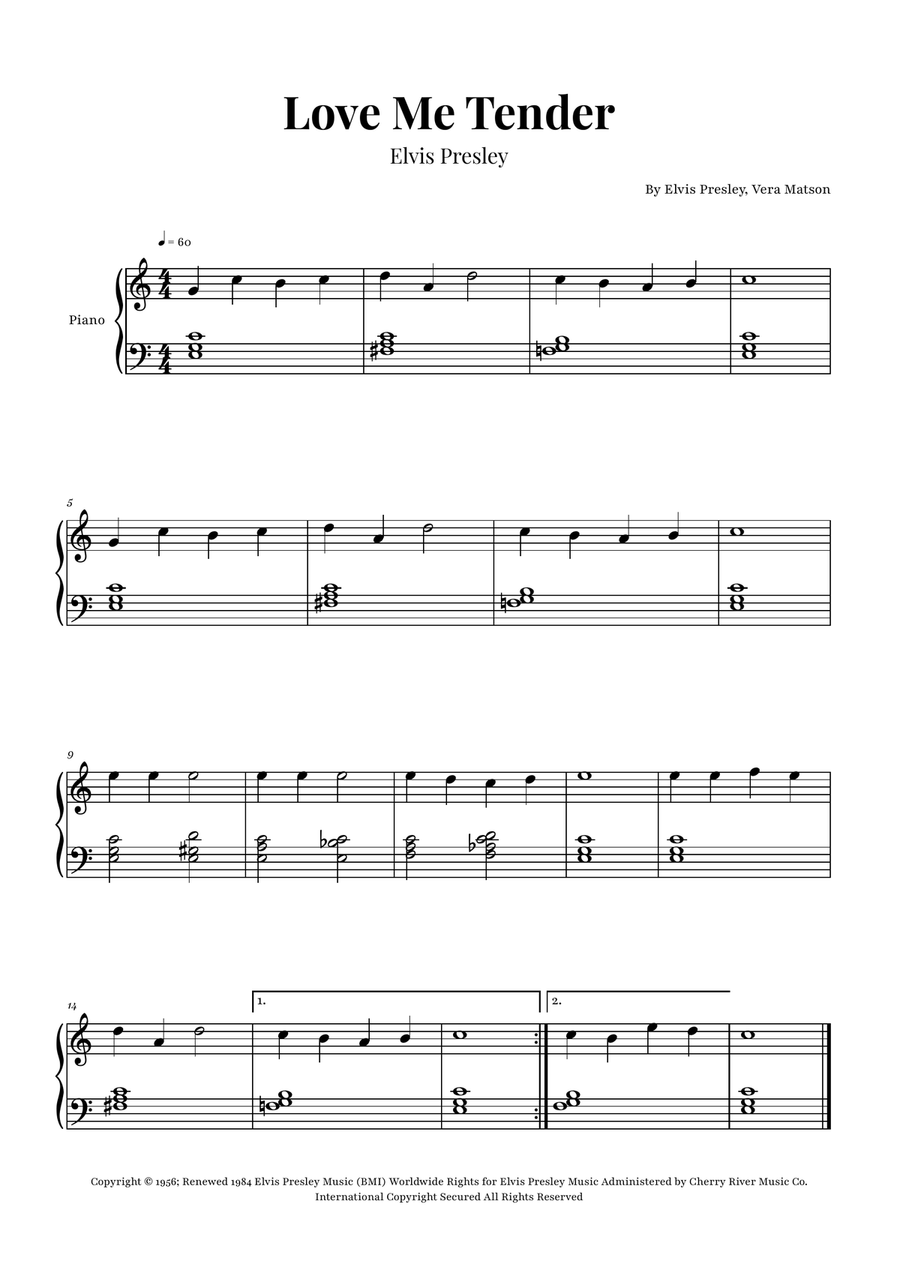 Love Me Tender Easy Piano scores gallery preview page 1