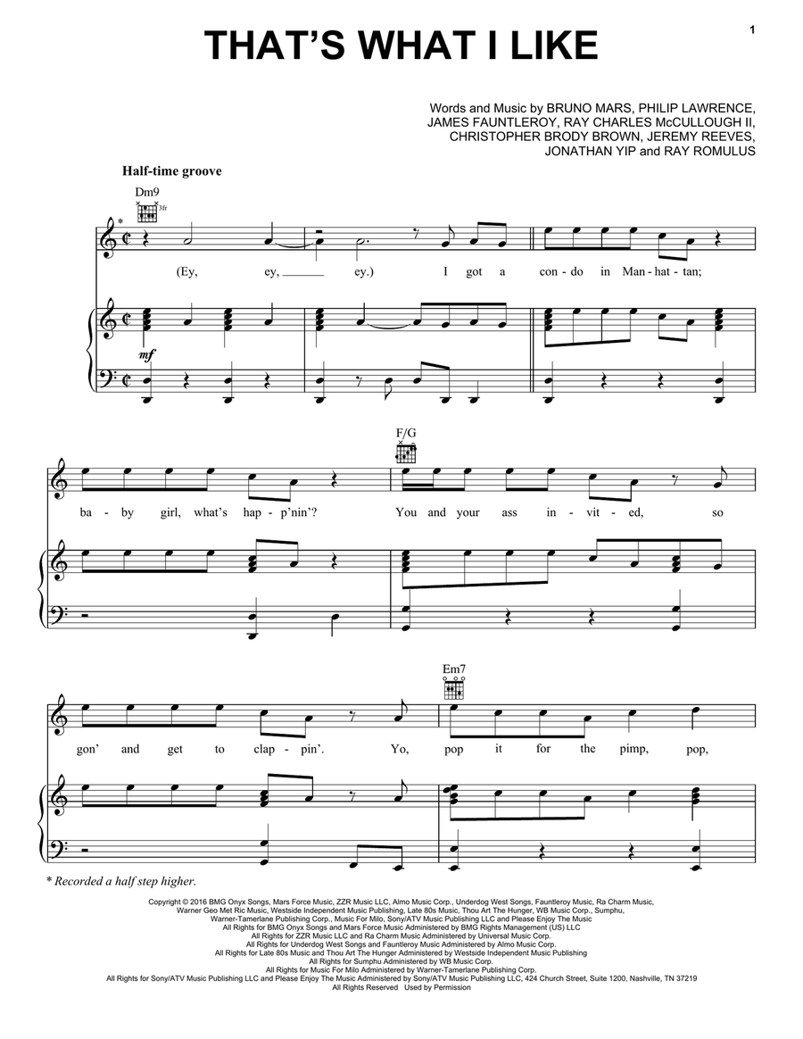 That's What I Like Piano, Vocal, Guitar scores gallery preview page 1