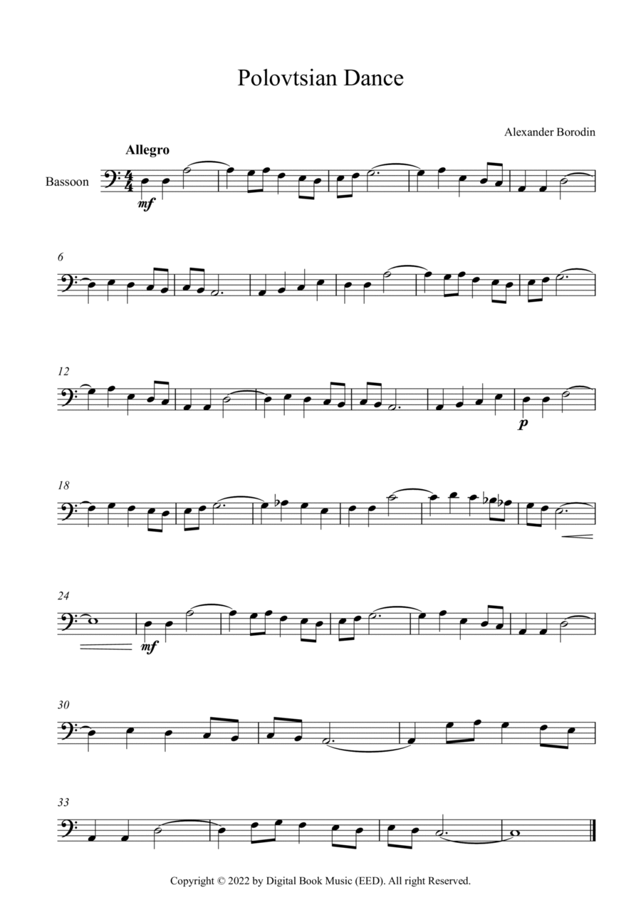 Polovtsian Dance - Alexander Borodin (Bassoon) Bassoon Solo scores gallery preview page 1