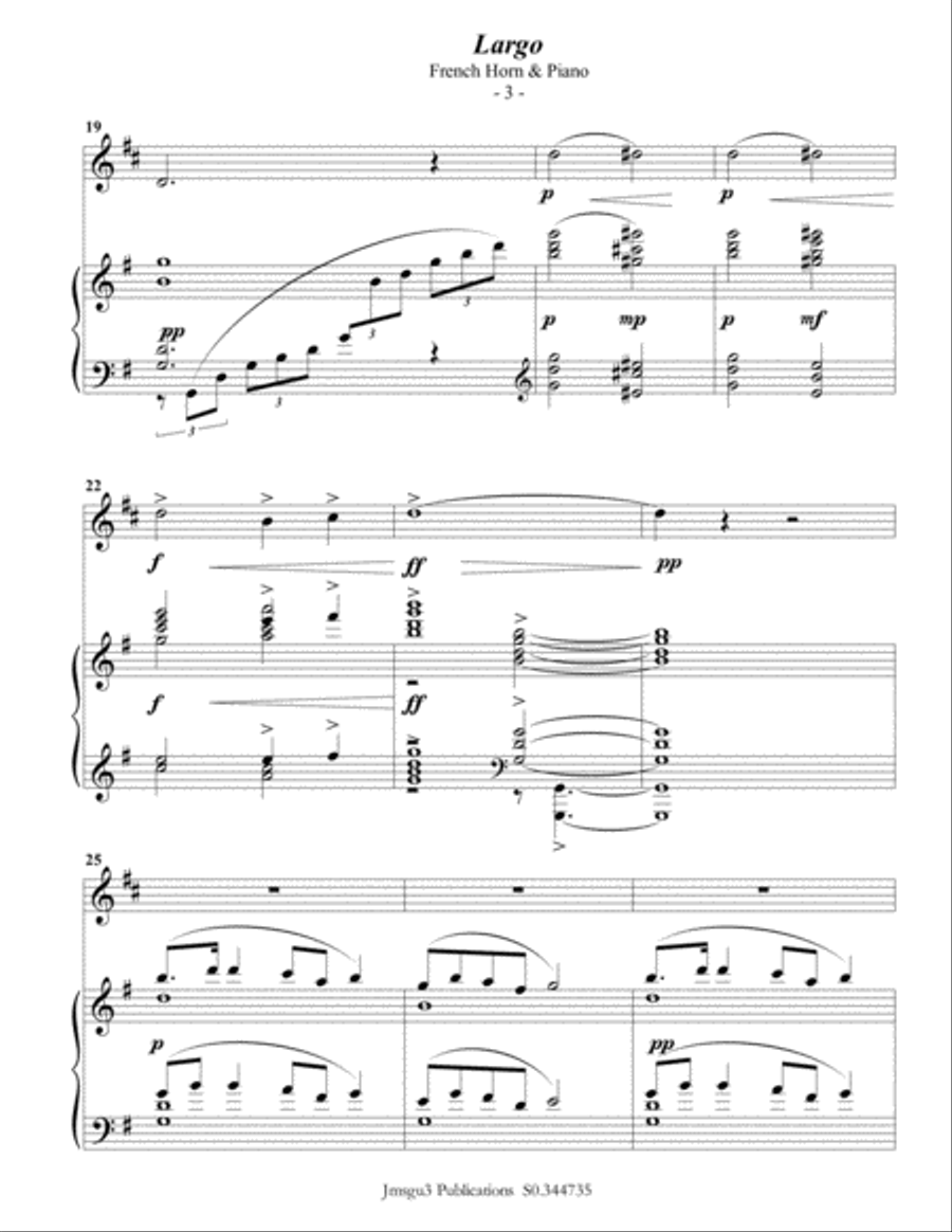 Dvořák: Largo from the New World Symphony for French Horn & Piano Horn scores gallery preview page 3
