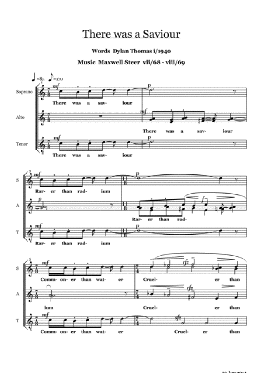 Three Poems of Dylan Thomas for SSAATTBB acpella Divisi scores gallery preview page 1