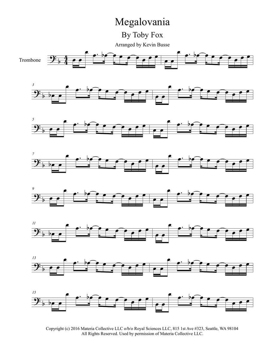 MEGALOVANIA (from Undertale) Trombone Solo scores gallery preview page 1
