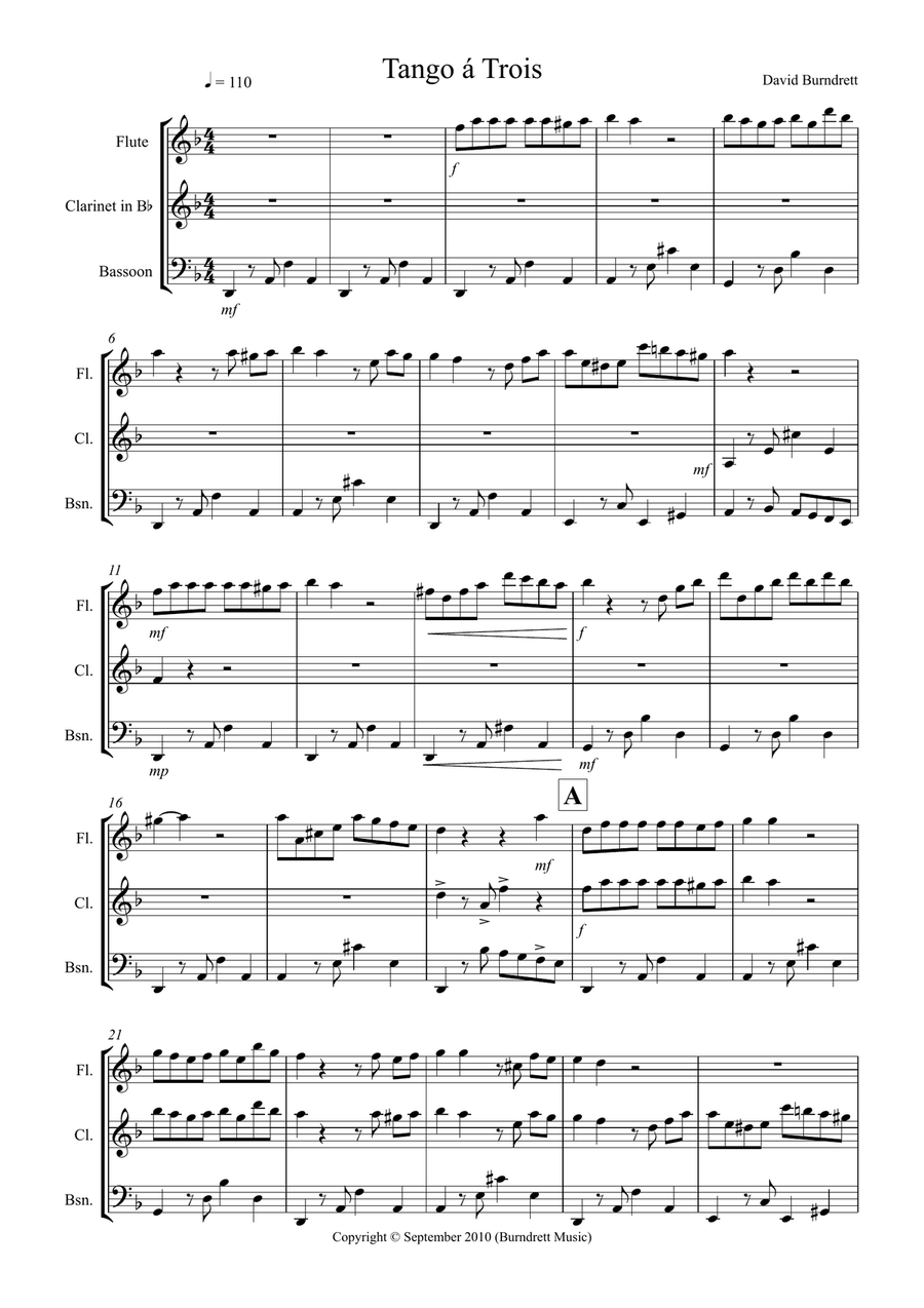 Tango á Trois for Wind Trio Woodwind Trio scores gallery preview page 1