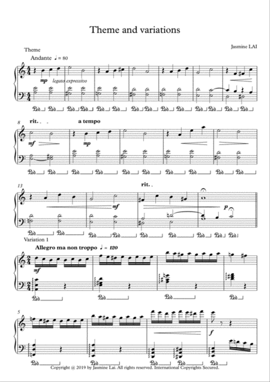 Theme and Variations Piano Solo scores gallery preview page 1