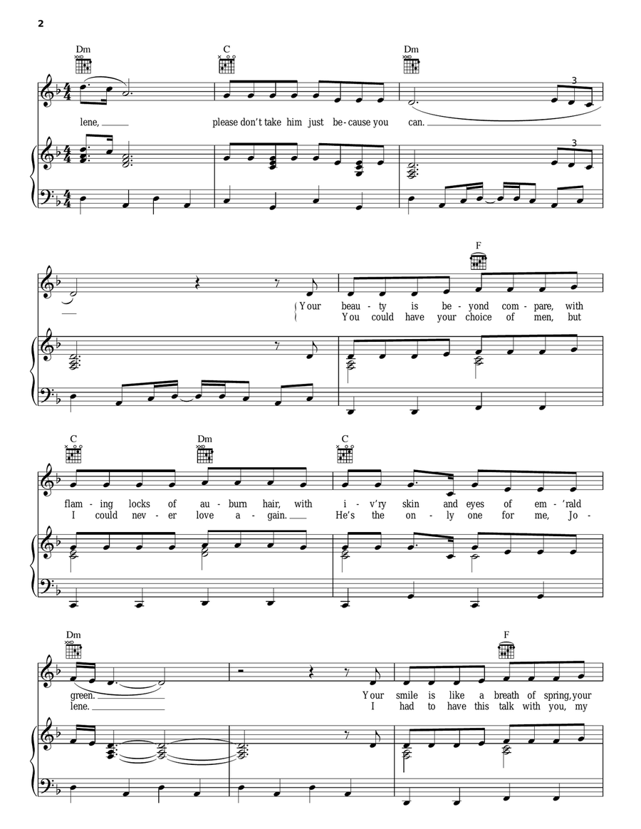 Jolene Piano, Vocal, Guitar scores gallery preview page 2