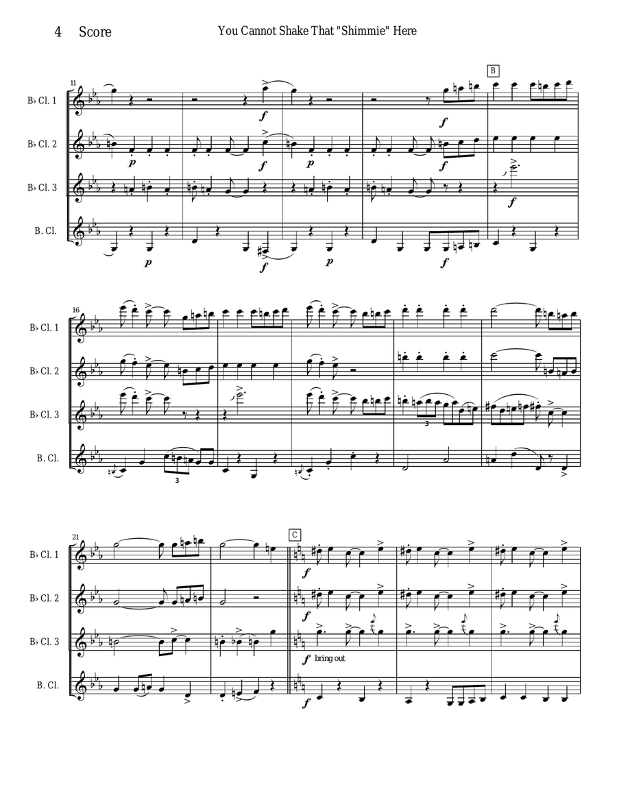 Shimmie for Clarinet Quartet Clarinet Quartet scores gallery preview page 4