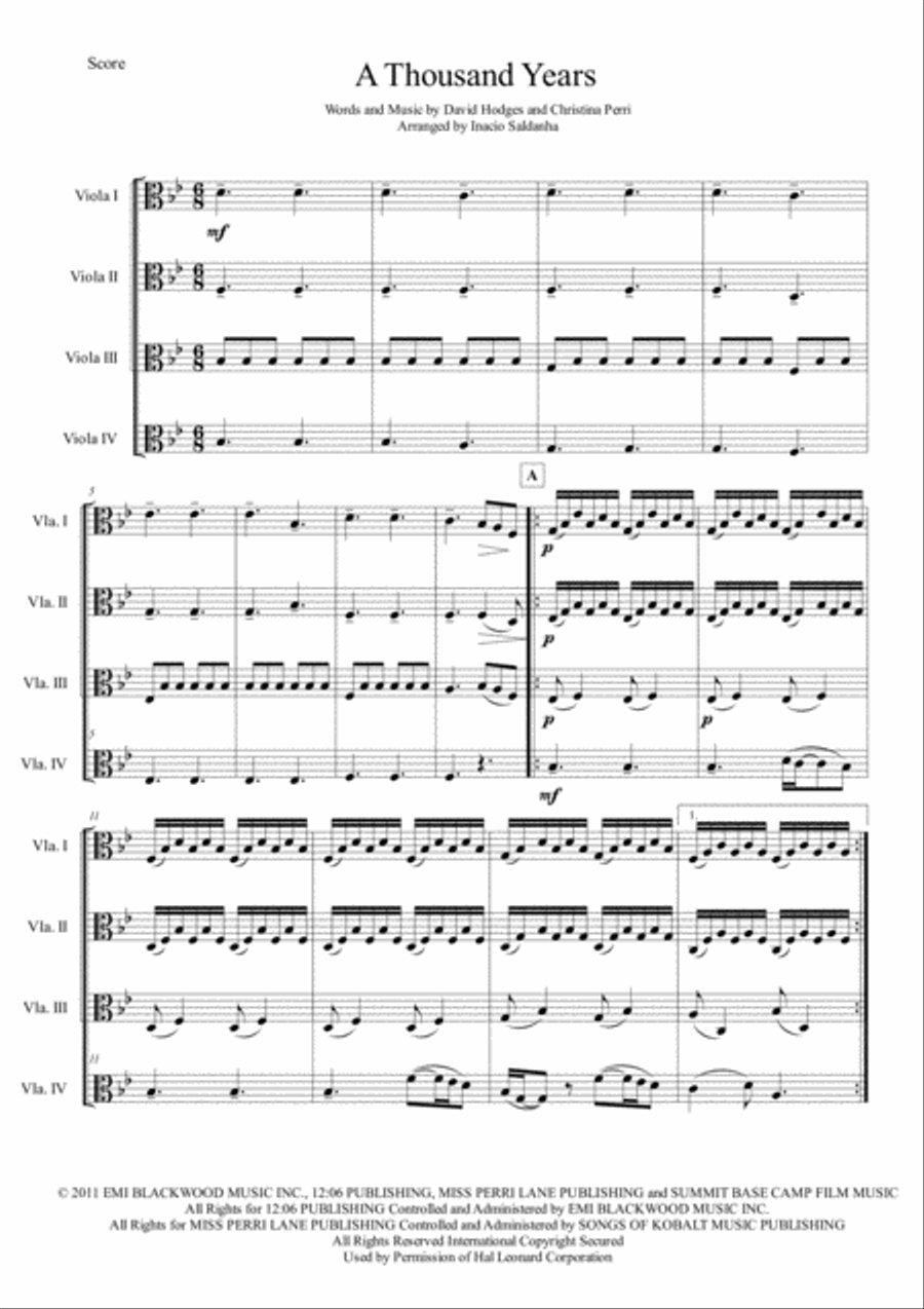 A Thousand Years A Thousand Years String Quartet scores gallery preview page 1