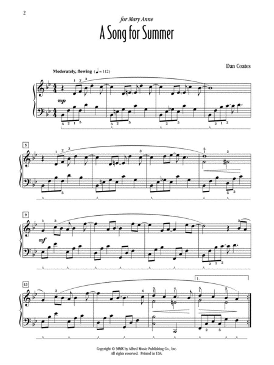 A Song for Summer Piano Solo scores gallery preview page 2