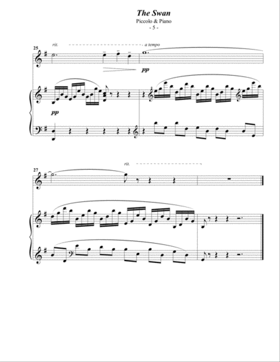 Saint-Saens: The Swan for Piccolo & Piano Piccolo scores gallery preview page 5