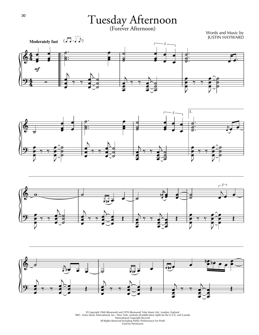 Tuesday Afternoon (Forever Afternoon) Piano Solo scores gallery preview page 1