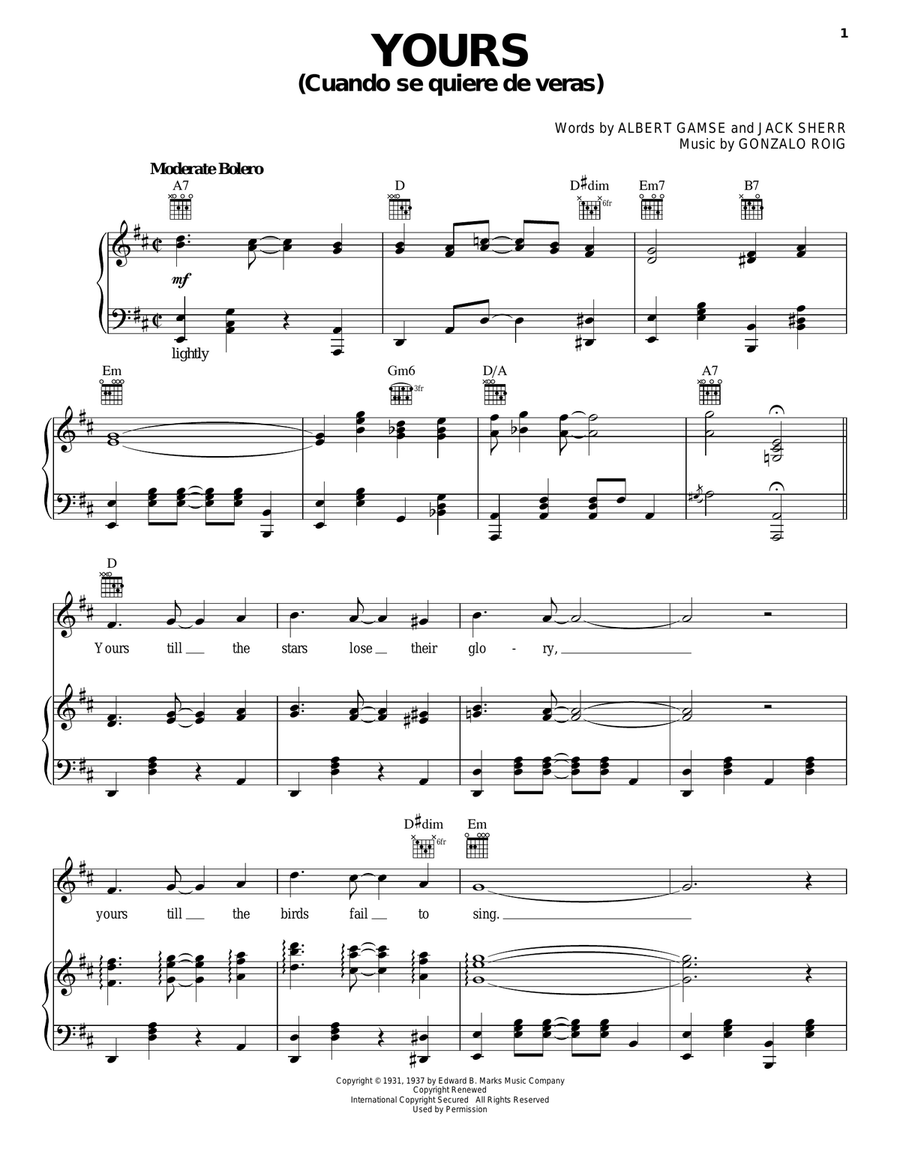 Yours (Cuando Se Quiere De Veras) Guitar scores gallery preview page 1
