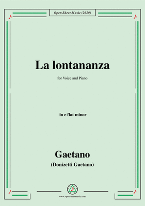 Book cover for Donizetti-La lontananza,A 559,in e flat minor,for Voice and Piano
