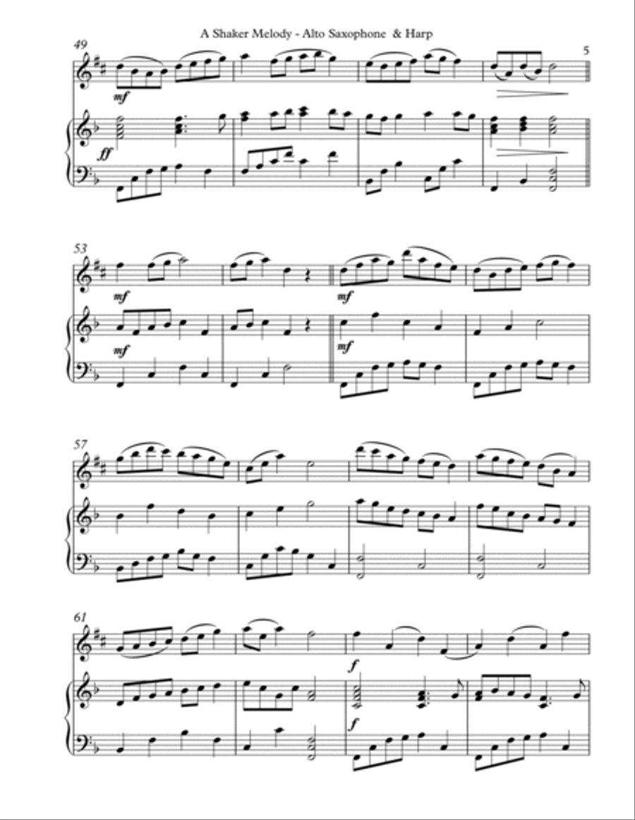 A Shaker Melody, Duet for Eb Alto Saxophone & Harp image number null