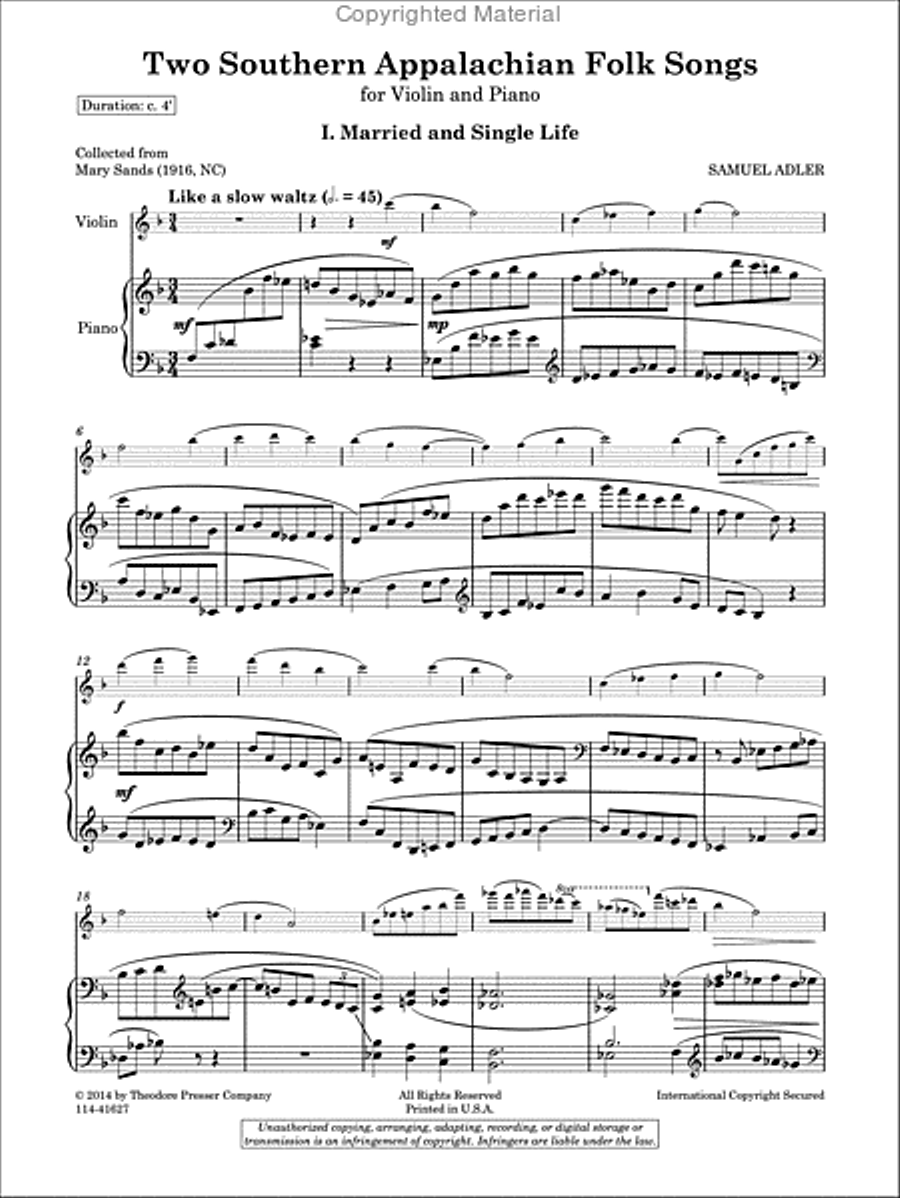 Two Southern Appalachian Folk Songs Chamber Music scores gallery preview page 2