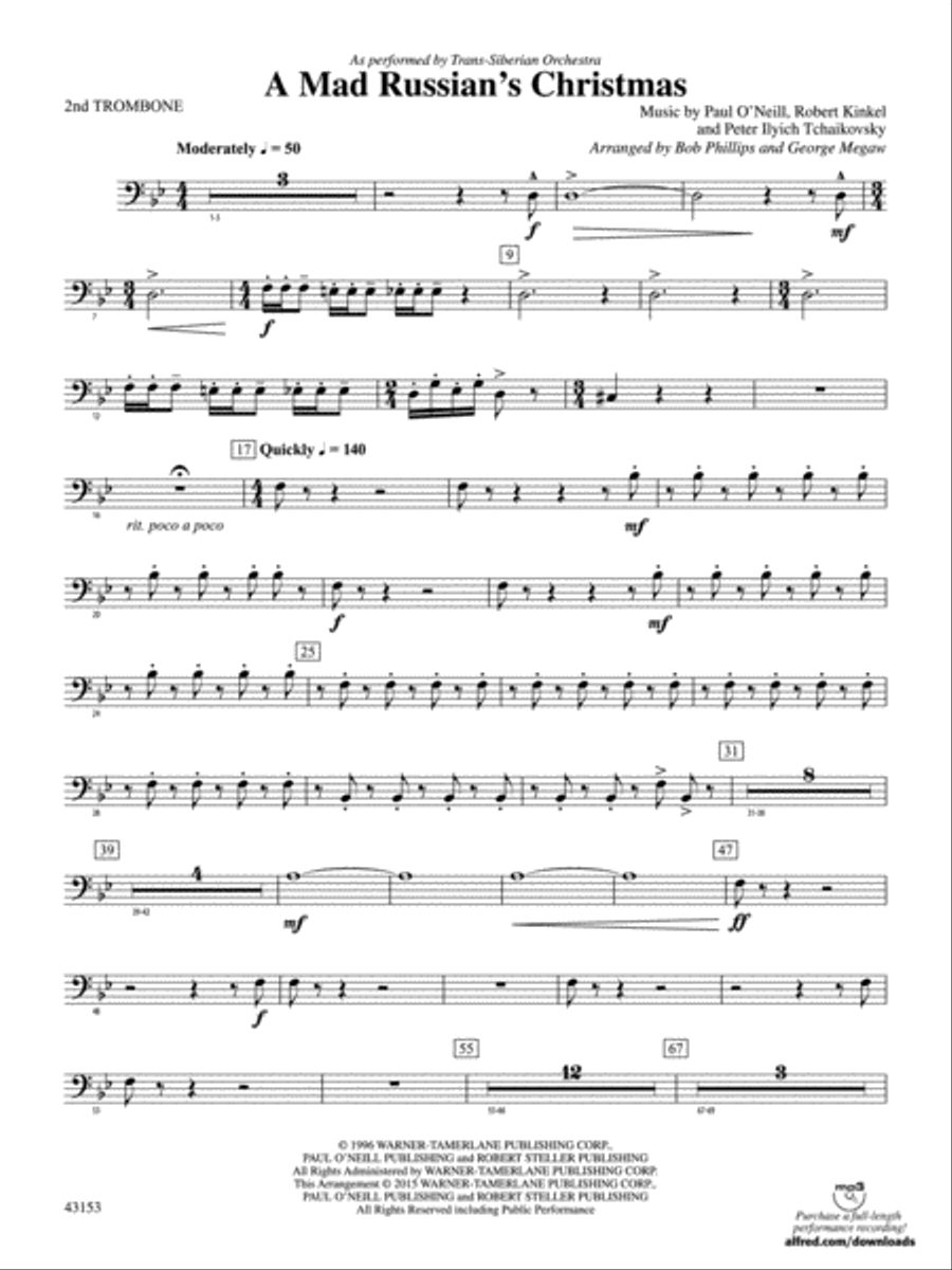 A Mad Russian's Christmas: 2nd Trombone Concert Band scores gallery preview page 1