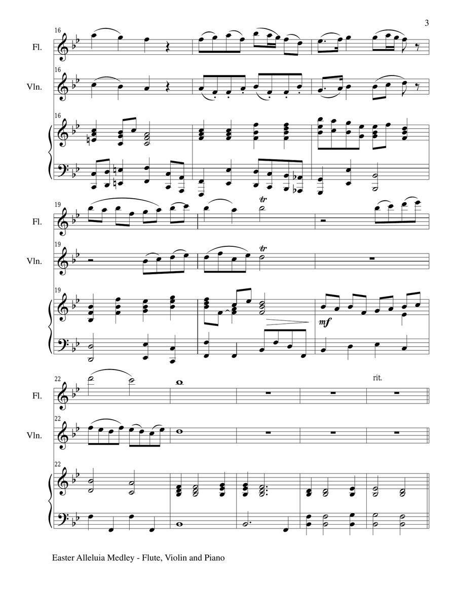 EASTER ALLELUIA MEDLEY (Trio – Flute, Violin /Piano) Score and Parts Flute scores gallery preview page 3